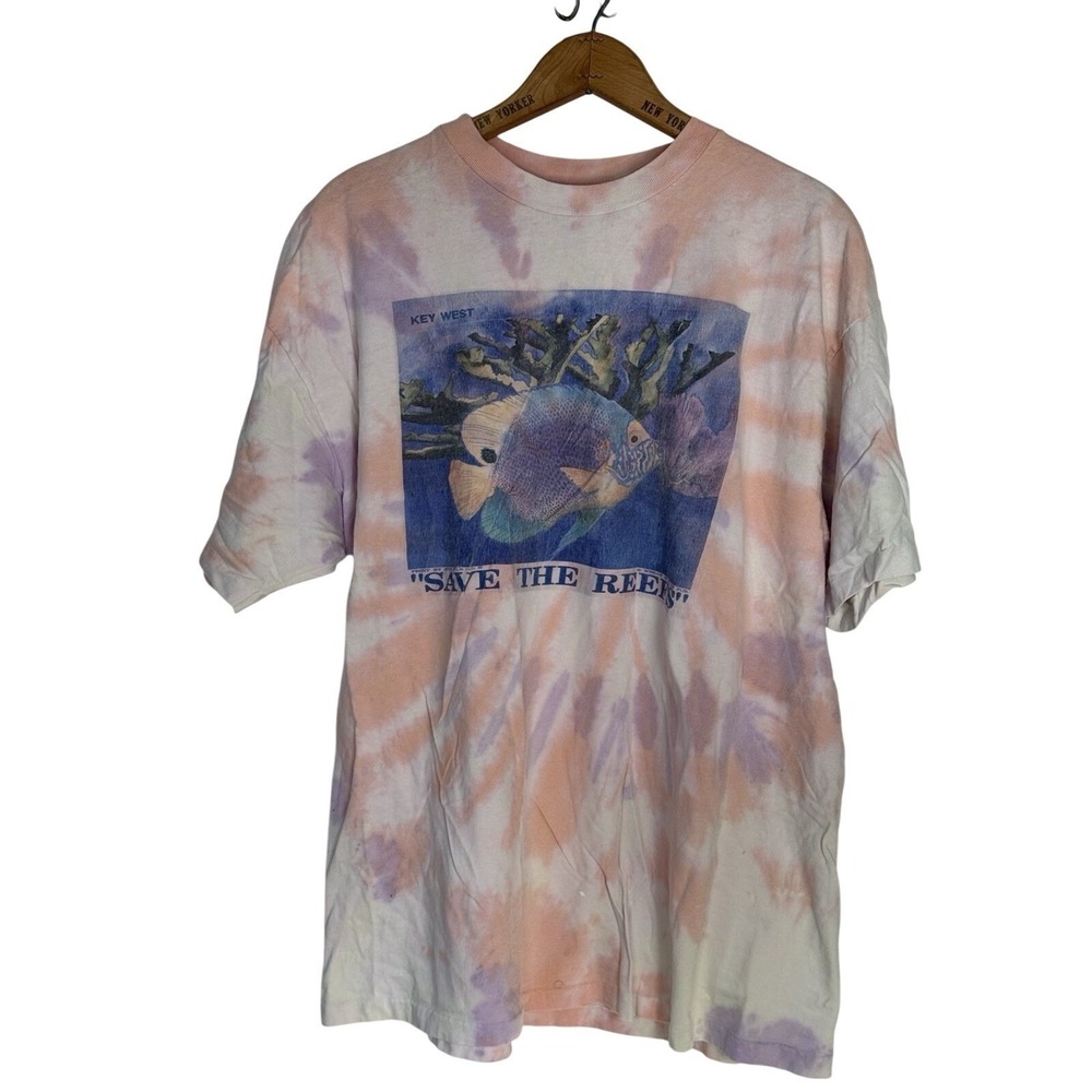 Vintage 90s Key West save the reef Tie Dye Nature Marine Life T-Shirt Size XL